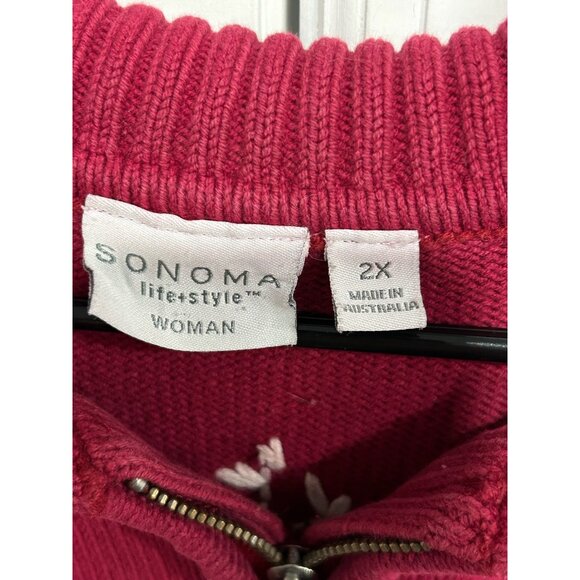 Sonoma Life Style Full Zip Cardigan Sweater Red Plus Sz 2X Snowflakes Holiday - Picture 5 of 10